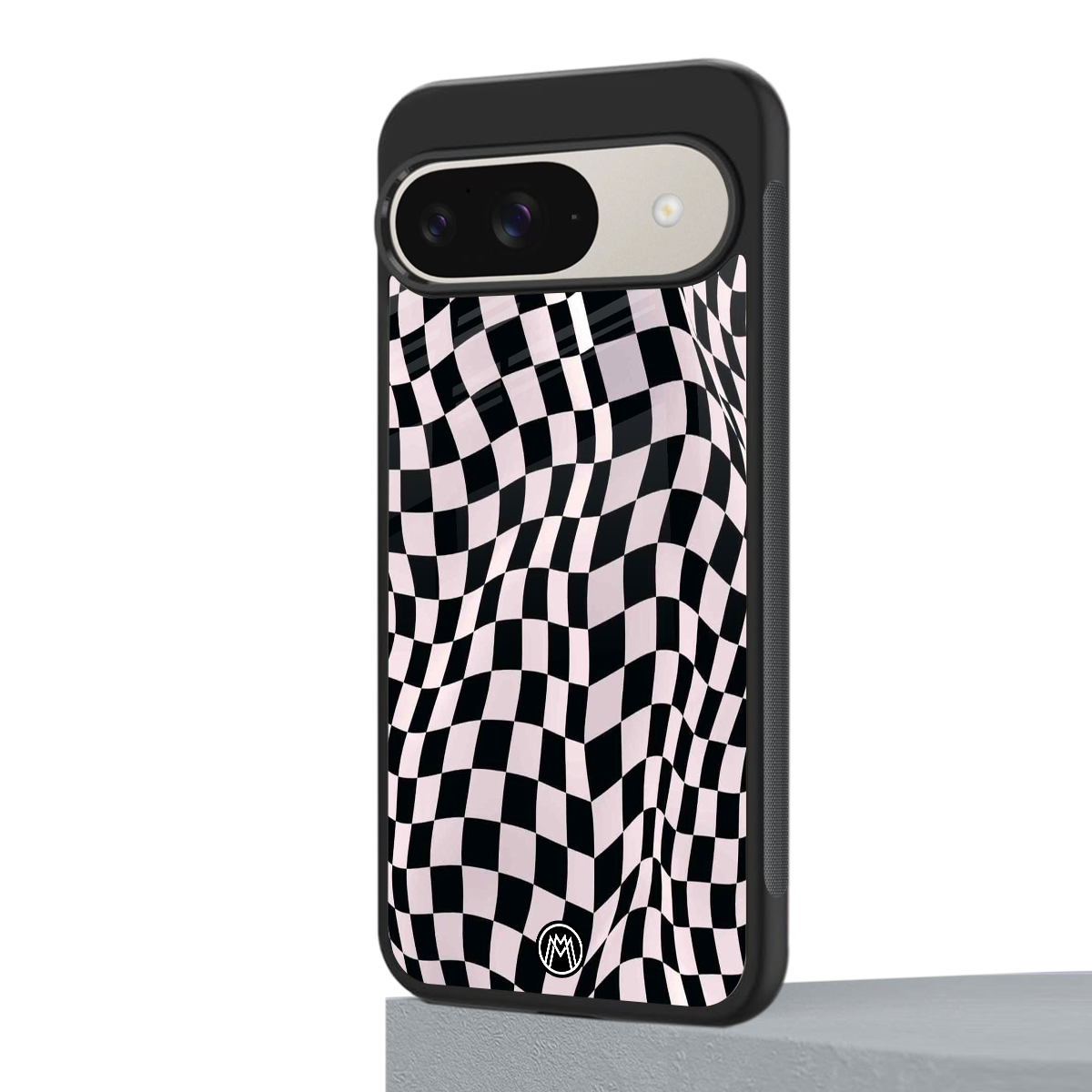 trippy b&w check pattern back phone cover | glass case for google pixel 9
