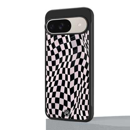 trippy b&w check pattern back phone cover | glass case for google pixel 9