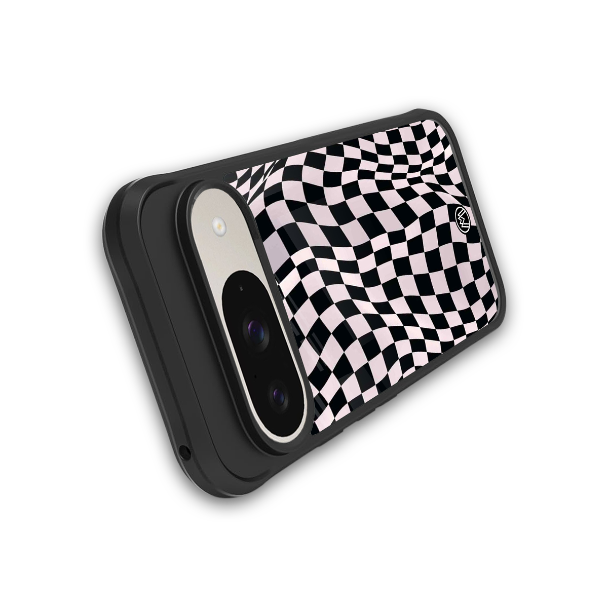 trippy b&w check pattern back phone cover | glass case for google pixel 9