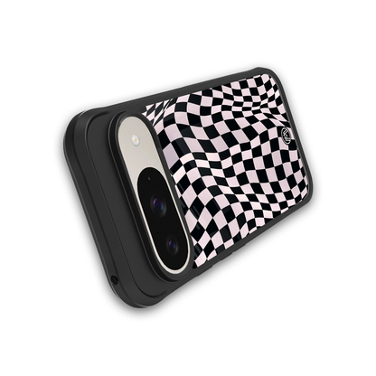 trippy b&w check pattern back phone cover | glass case for google pixel 9