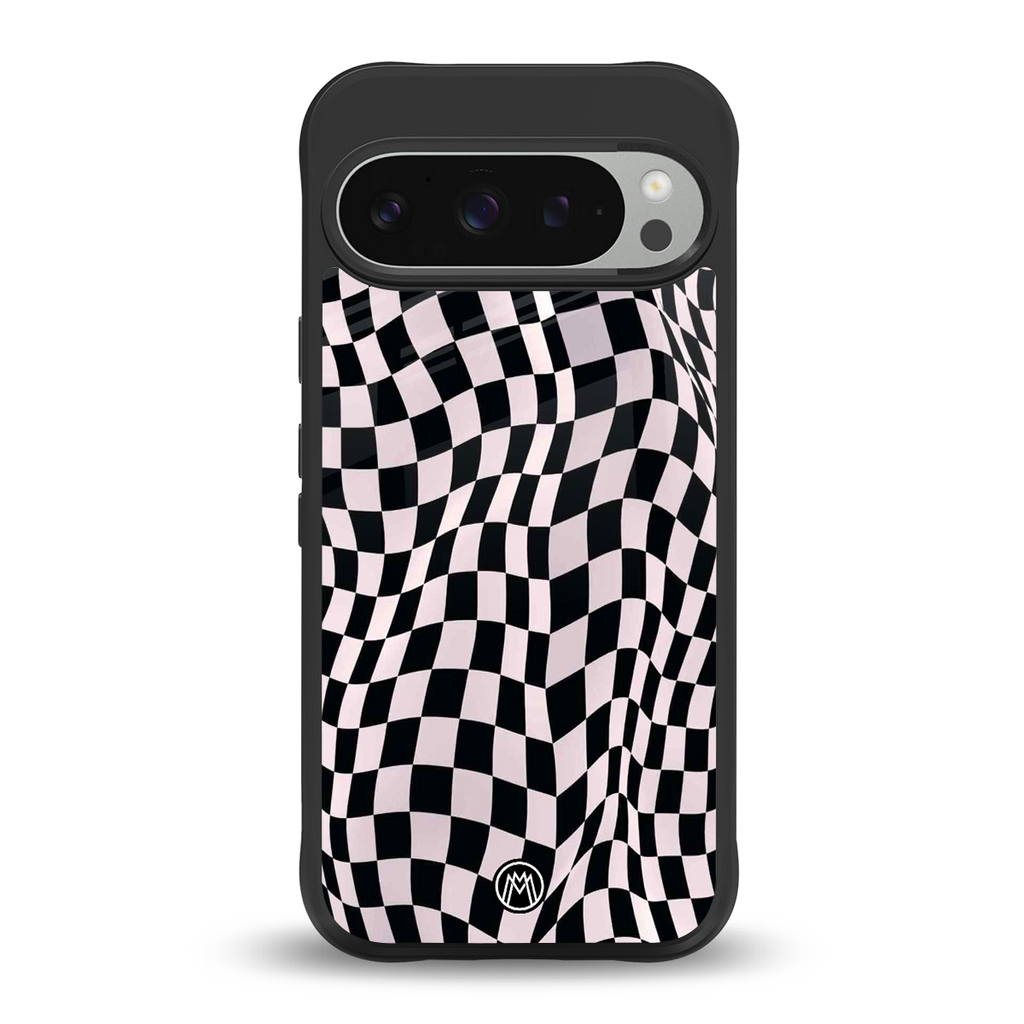 trippy b&w check pattern back phone cover | glass case for google pixel 9 pro
