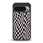 trippy b&w check pattern back phone cover | glass case for google pixel 9 pro