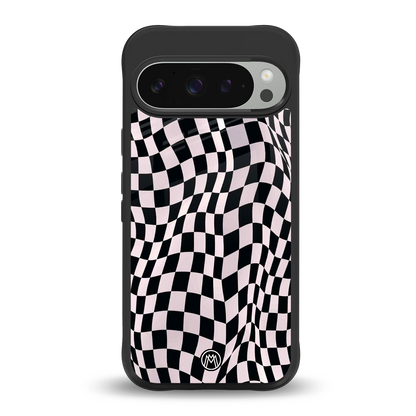 trippy b&w check pattern back phone cover | glass case for google pixel 9 pro