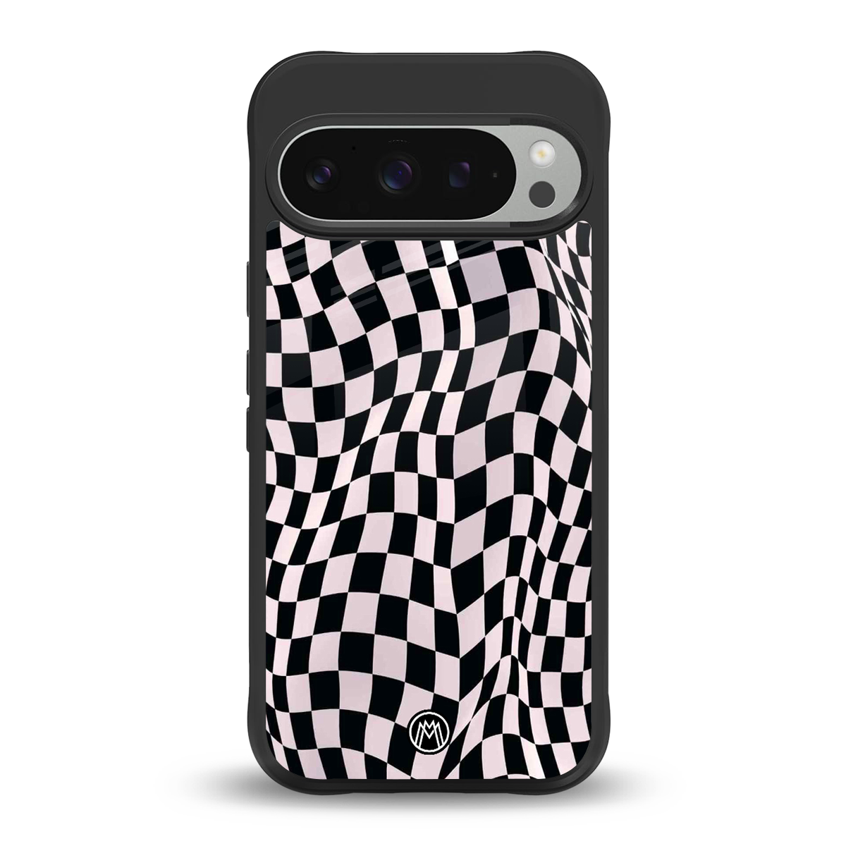 trippy b&w check pattern back phone cover | glass case for google pixel 9 pro xl