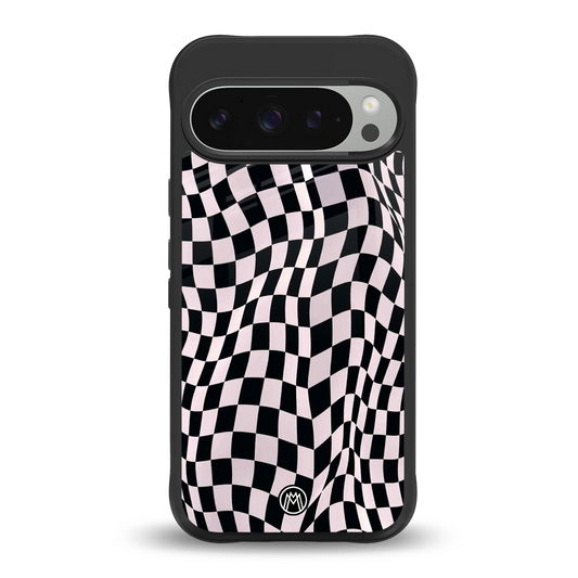trippy b&w check pattern back phone cover | glass case for google pixel 9 pro xl