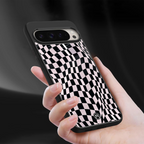 trippy b&w check pattern back phone cover | glass case for google pixel 9 pro