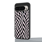 trippy b&w check pattern back phone cover | glass case for google pixel 9 pro