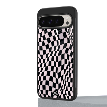 trippy b&w check pattern back phone cover | glass case for google pixel 9 pro