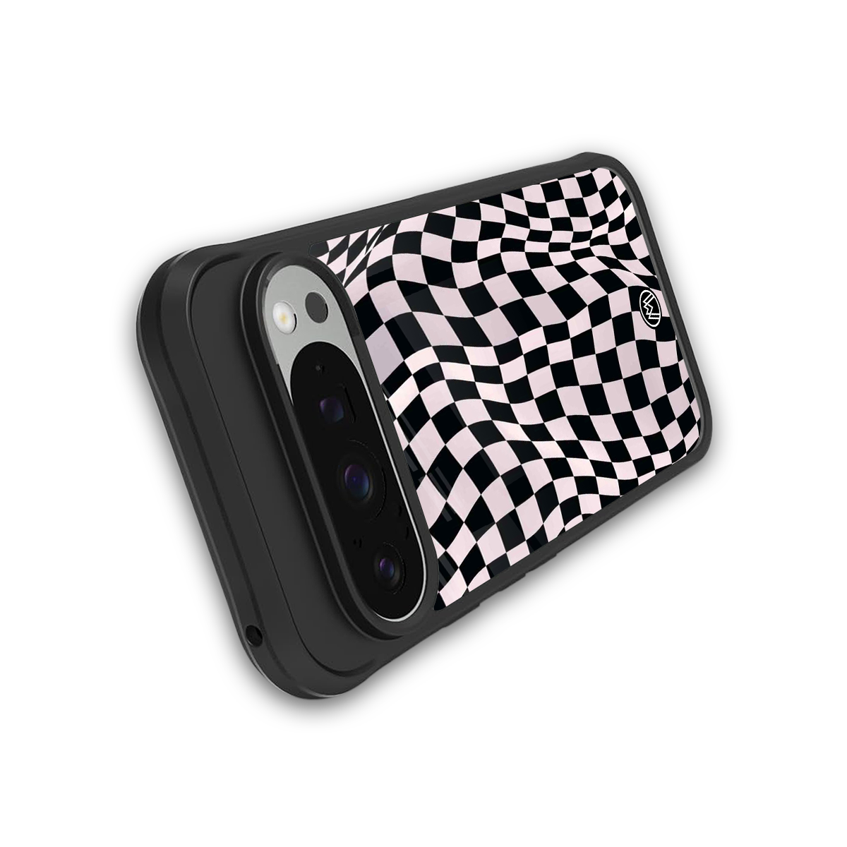 trippy b&w check pattern back phone cover | glass case for google pixel 9 pro