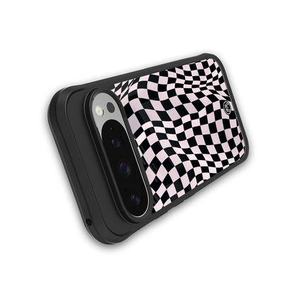 trippy b&w check pattern back phone cover | glass case for google pixel 9 pro