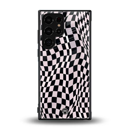 trippy b&w check pattern back phone cover | glass case for samsung galaxy s24 ultra