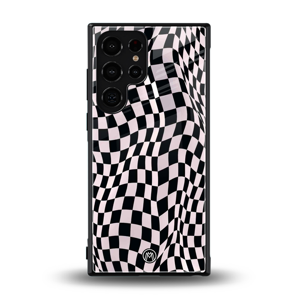 trippy b&w check pattern back phone cover | glass case for samsung galaxy s23 ultra