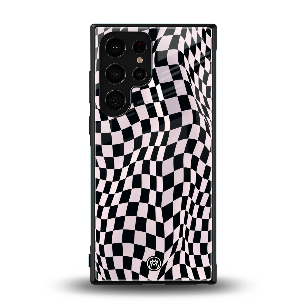 trippy b&w check pattern back phone cover | glass case for samsung galaxy s23 ultra