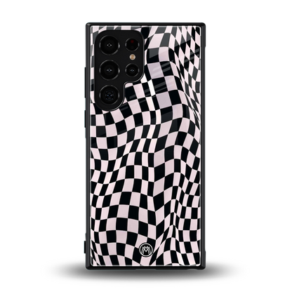 trippy b&w check pattern back phone cover | glass case for samsung galaxy s23 ultra