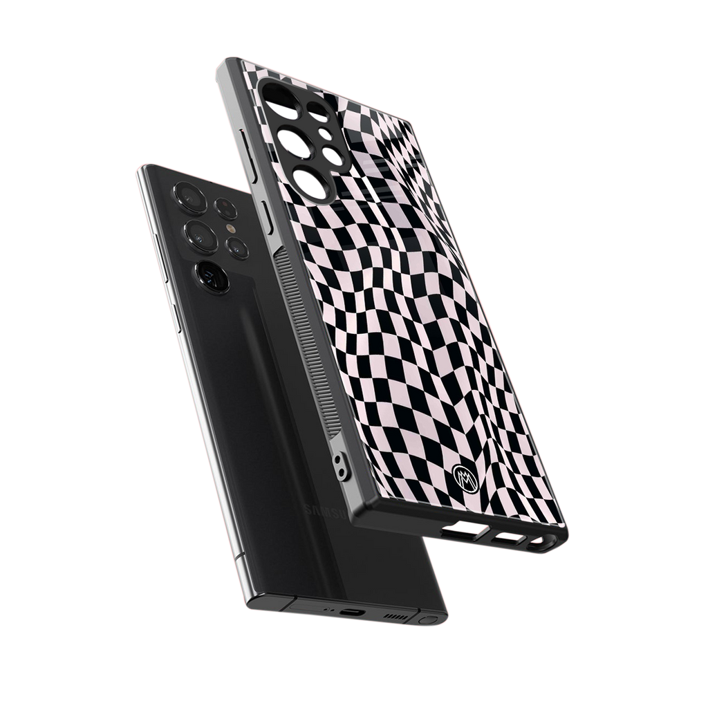 trippy b&w check pattern back phone cover | glass case for samsung galaxy s24 ultra