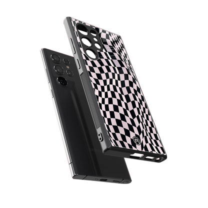 trippy b&w check pattern back phone cover | glass case for samsung galaxy s24 ultra