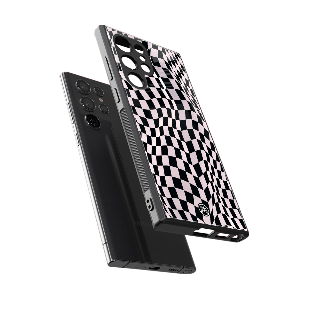 trippy b&w check pattern back phone cover | glass case for samsung galaxy s23 ultra