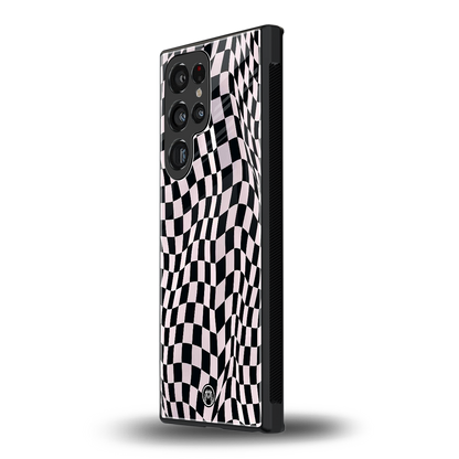 trippy b&w check pattern back phone cover | glass case for samsung galaxy s24 ultra