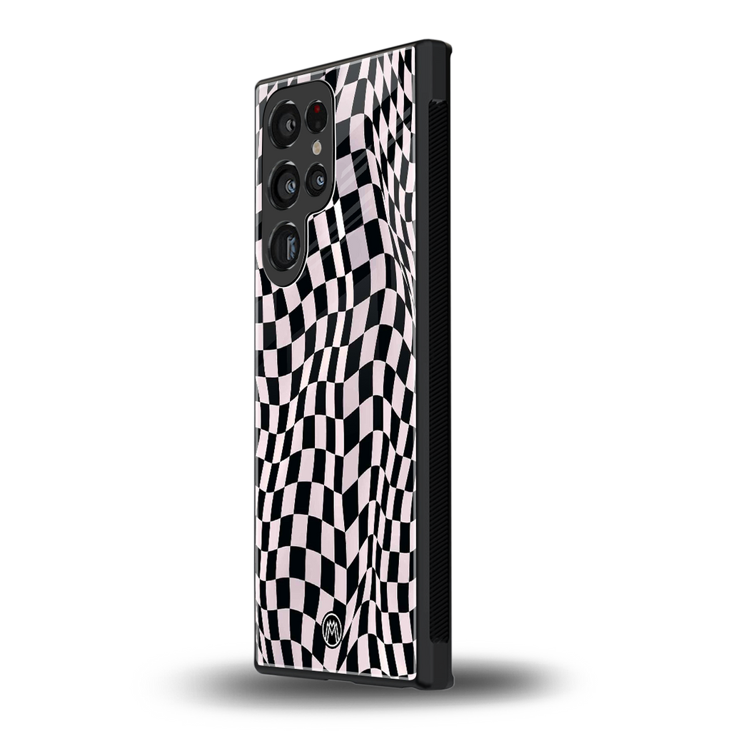 trippy b&w check pattern back phone cover | glass case for samsung galaxy s23 ultra