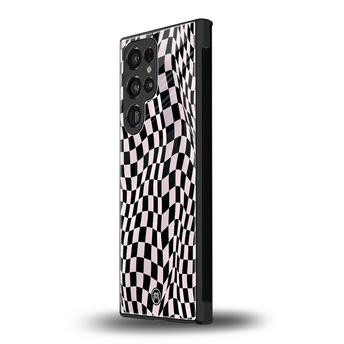 trippy b&w check pattern back phone cover | glass case for samsung galaxy s23 ultra
