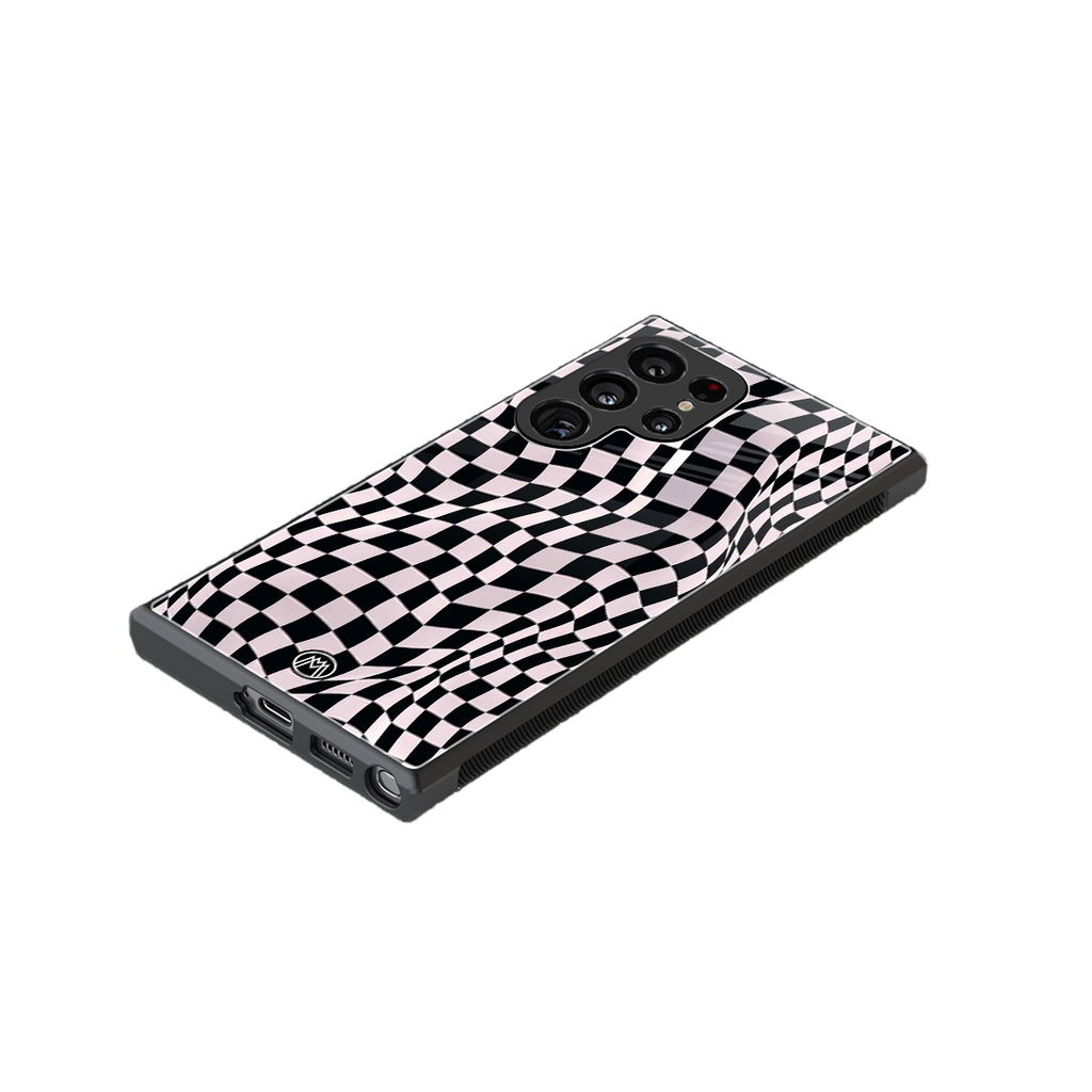 trippy b&w check pattern back phone cover | glass case for samsung galaxy s24 ultra
