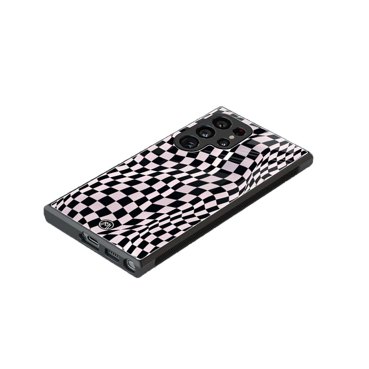 trippy b&w check pattern back phone cover | glass case for samsung galaxy s23 ultra