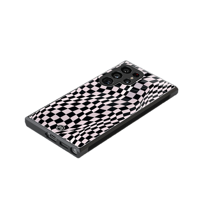 trippy b&w check pattern back phone cover | glass case for samsung galaxy s23 ultra