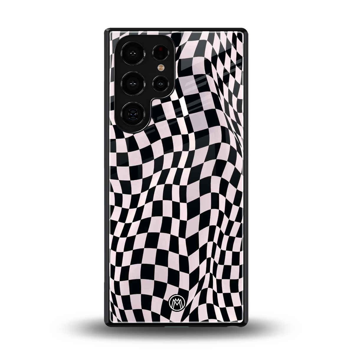 trippy b&w check pattern back phone cover | glass case for samsung galaxy s25 ultra