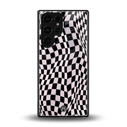 trippy b&w check pattern back phone cover | glass case for samsung galaxy s25 ultra