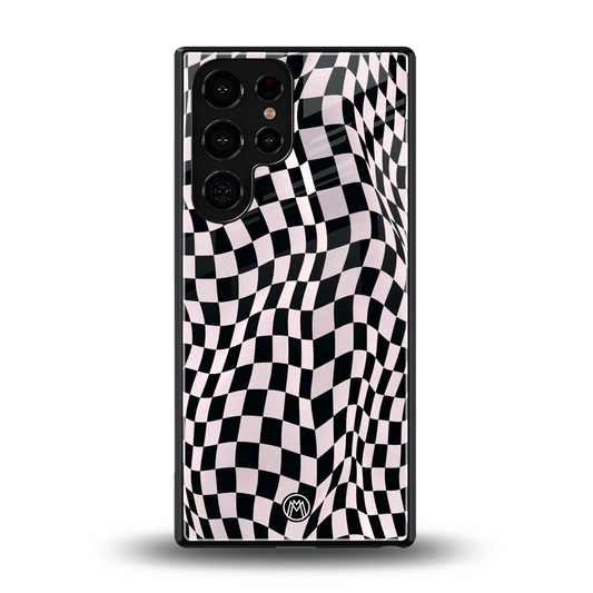 trippy b&w check pattern back phone cover | glass case for samsung galaxy s25 ultra