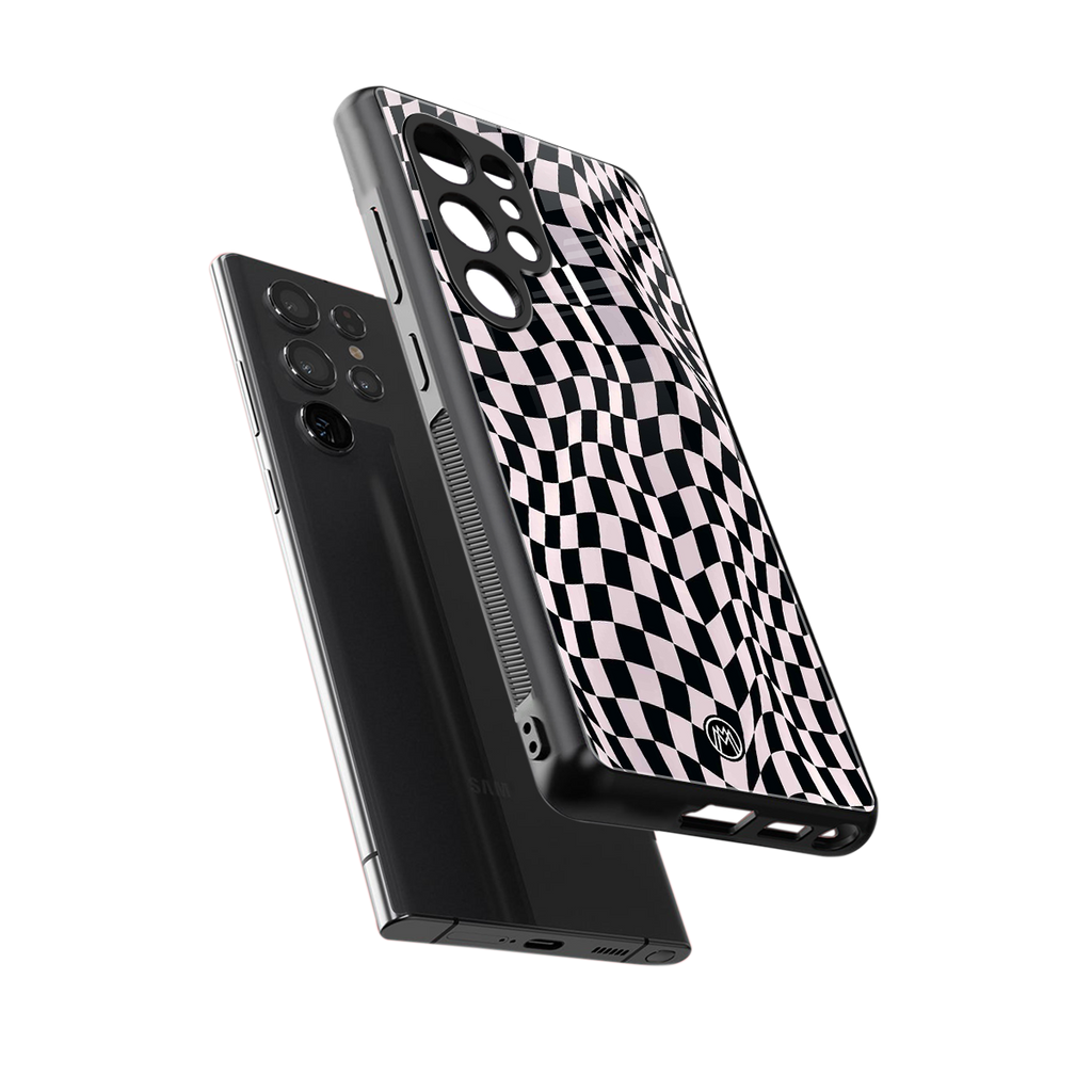 trippy b&w check pattern back phone cover | glass case for samsung galaxy s25 ultra
