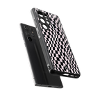 trippy b&w check pattern back phone cover | glass case for samsung galaxy s25 ultra