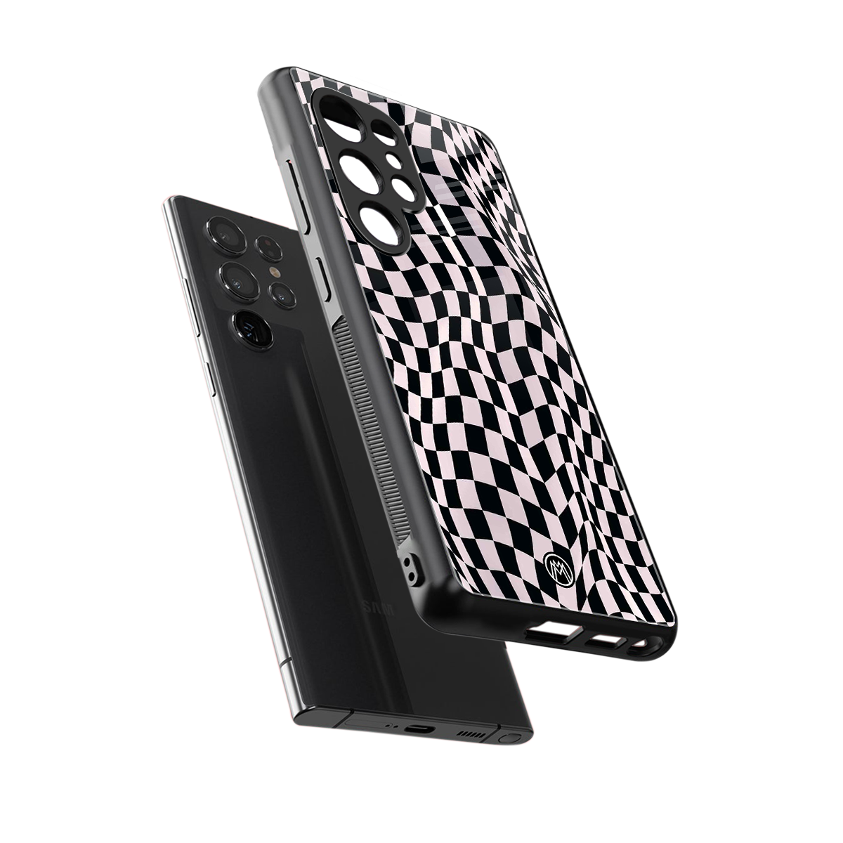 trippy b&w check pattern back phone cover | glass case for samsung galaxy s25 ultra