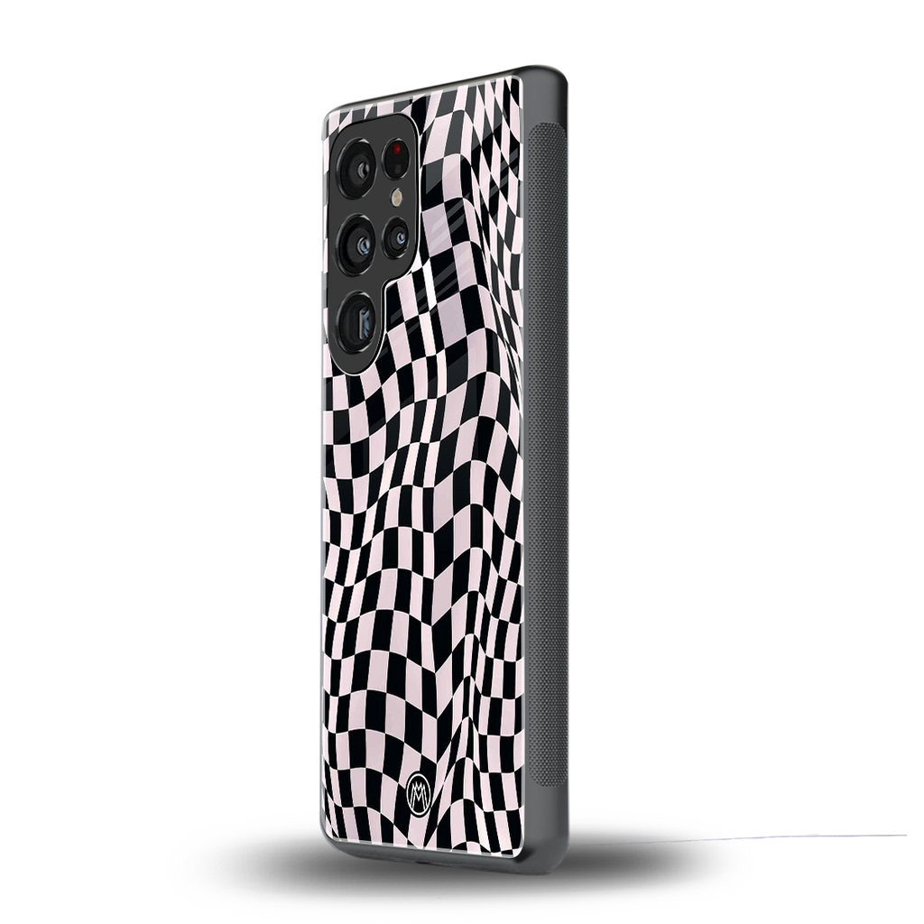 trippy b&w check pattern back phone cover | glass case for samsung galaxy s25 ultra