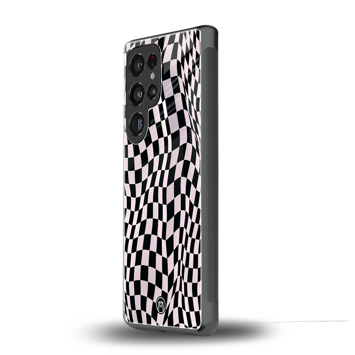 trippy b&w check pattern back phone cover | glass case for samsung galaxy s25 ultra