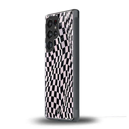 trippy b&w check pattern back phone cover | glass case for samsung galaxy s25 ultra