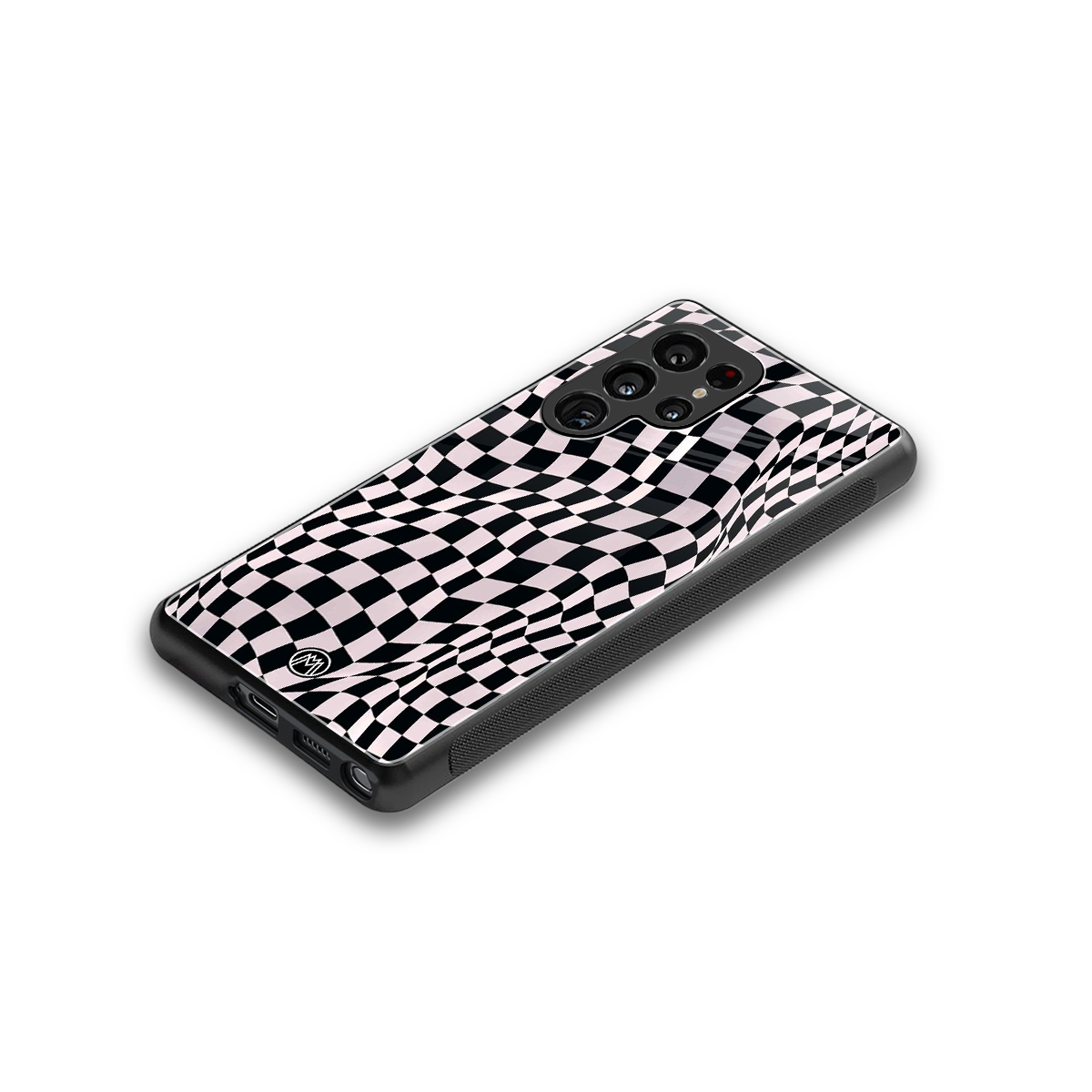 trippy b&w check pattern back phone cover | glass case for samsung galaxy s25 ultra
