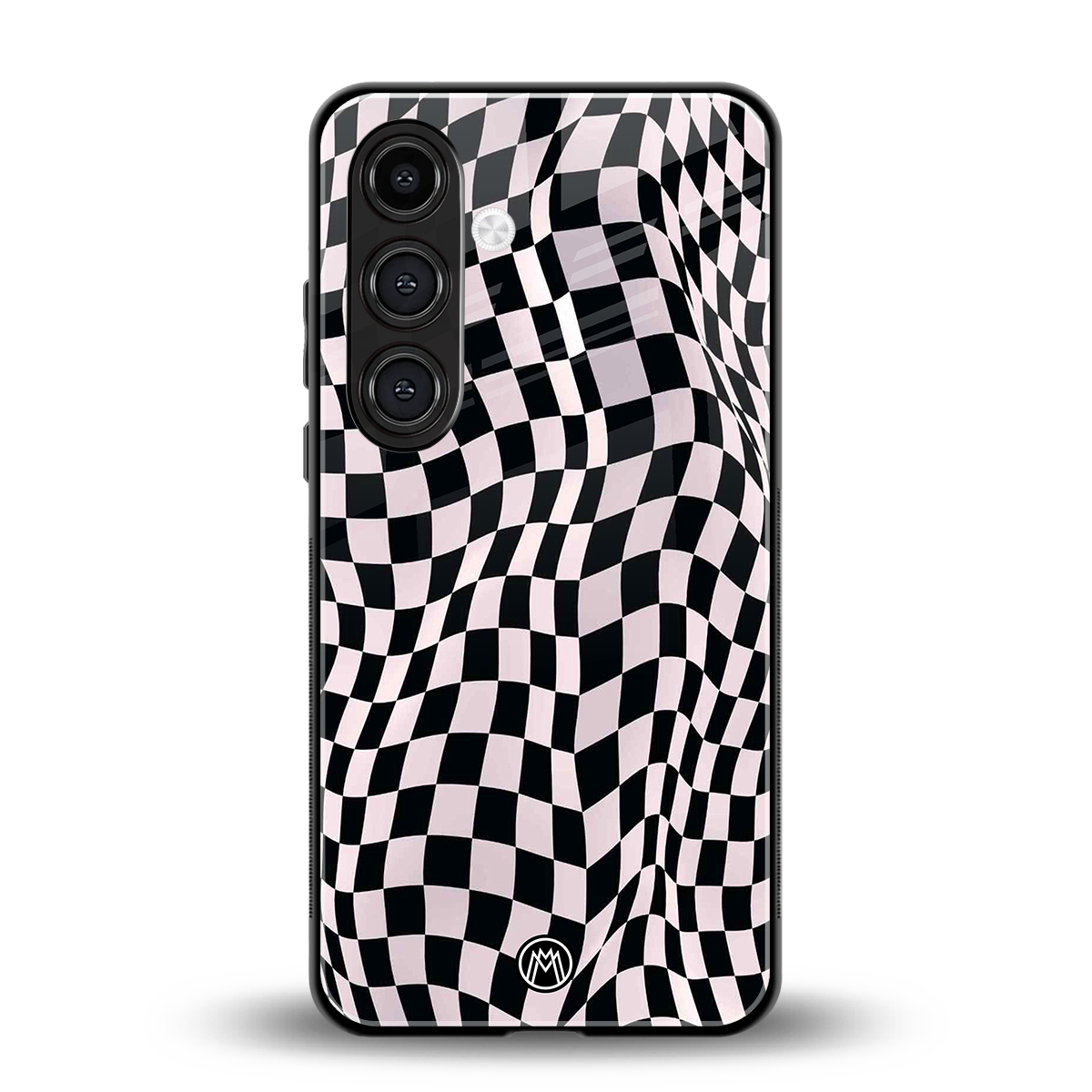 trippy b&w check pattern back phone cover | glass case for samsung galaxy s25 plus