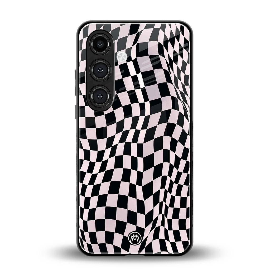 trippy b&w check pattern back phone cover | glass case for samsung galaxy s23 plus