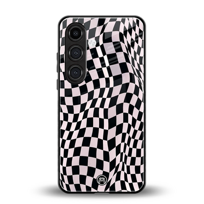 trippy b&w check pattern back phone cover | glass case for samsung galaxy s23 plus