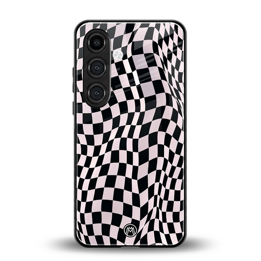 trippy b&w check pattern back phone cover | glass case for samsung galaxy s24 plus