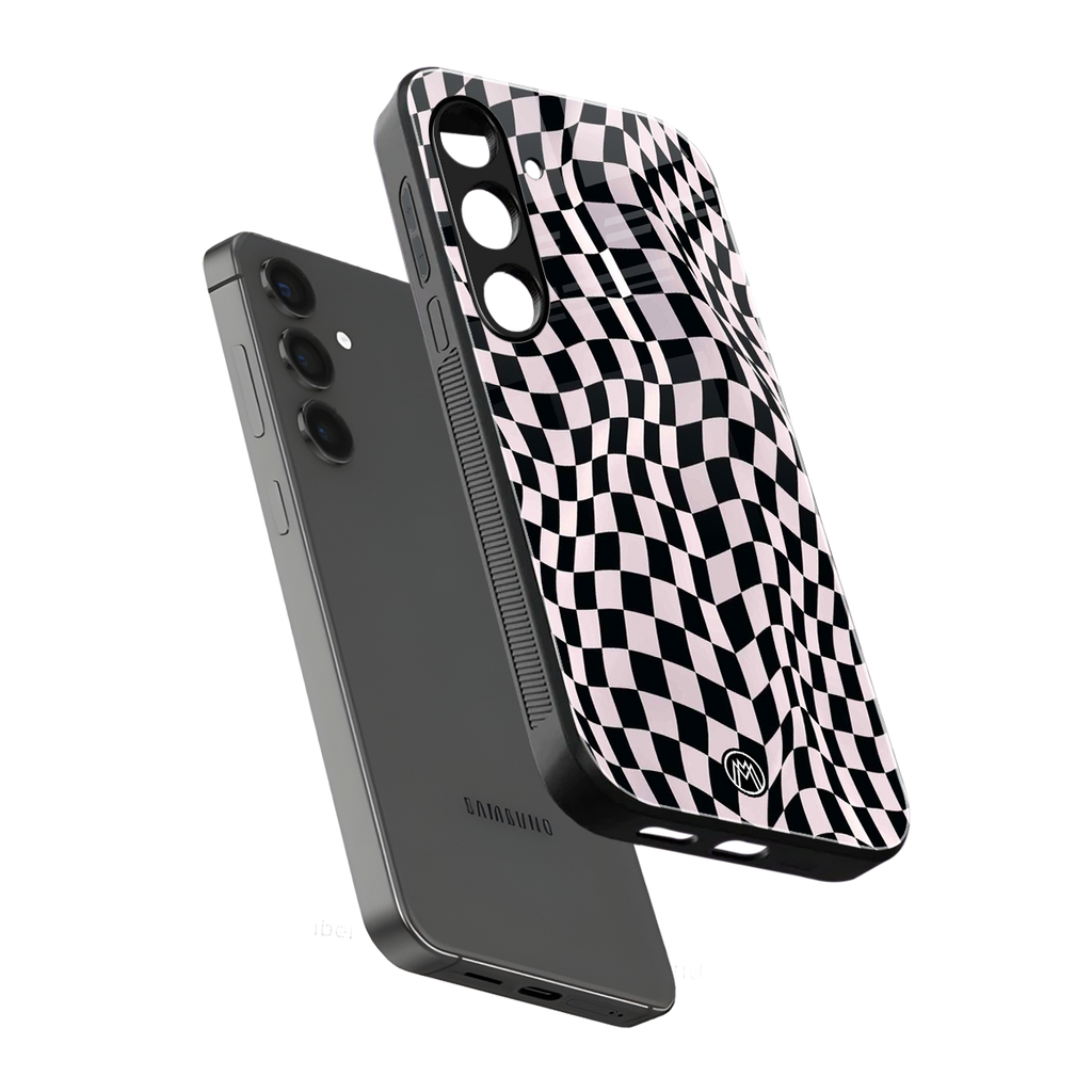 trippy b&w check pattern back phone cover | glass case for samsung galaxy s23 plus