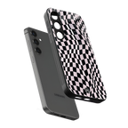 trippy b&w check pattern back phone cover | glass case for samsung galaxy s23 plus