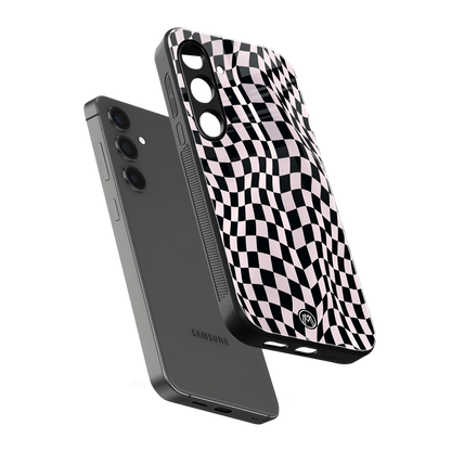 trippy b&w check pattern back phone cover | glass case for samsung galaxy s23 plus