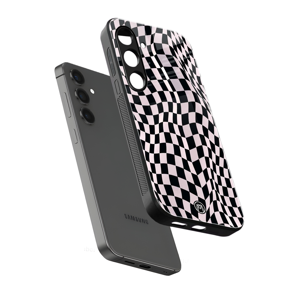 trippy b&w check pattern back phone cover | glass case for samsung galaxy s24 plus
