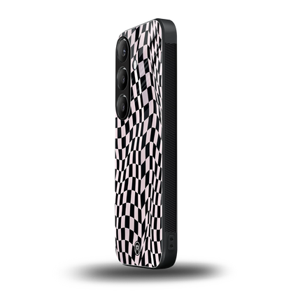 trippy b&w check pattern back phone cover | glass case for samsung galaxy s23