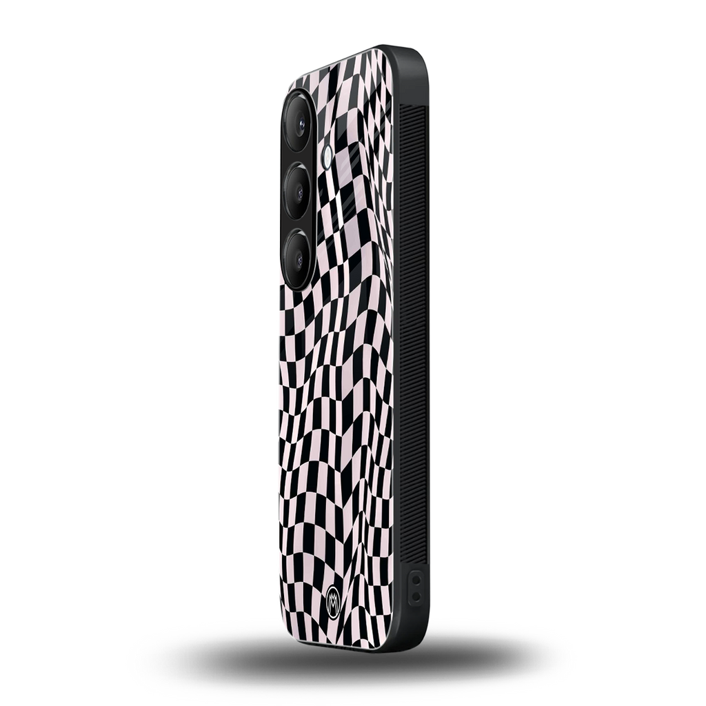 trippy b&w check pattern back phone cover | glass case for samsung galaxy s23 plus