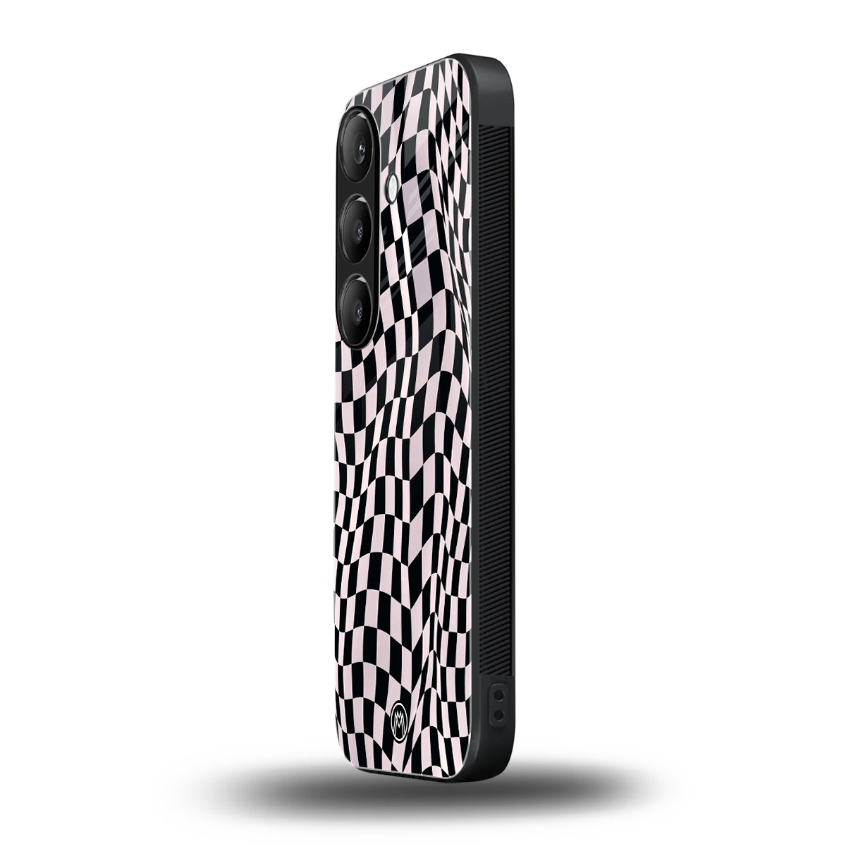 trippy b&w check pattern back phone cover | glass case for samsung galaxy s23 plus