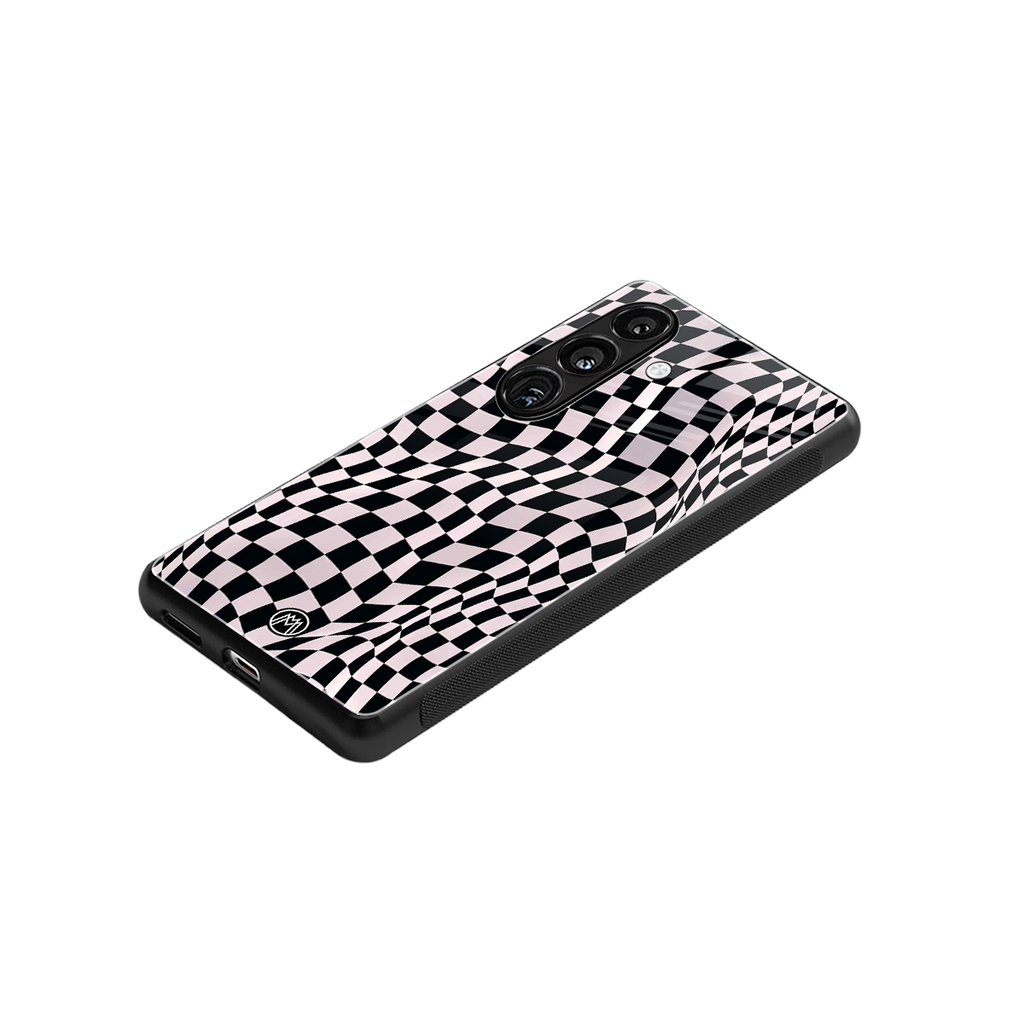 trippy b&w check pattern back phone cover | glass case for samsung galaxy s24 plus