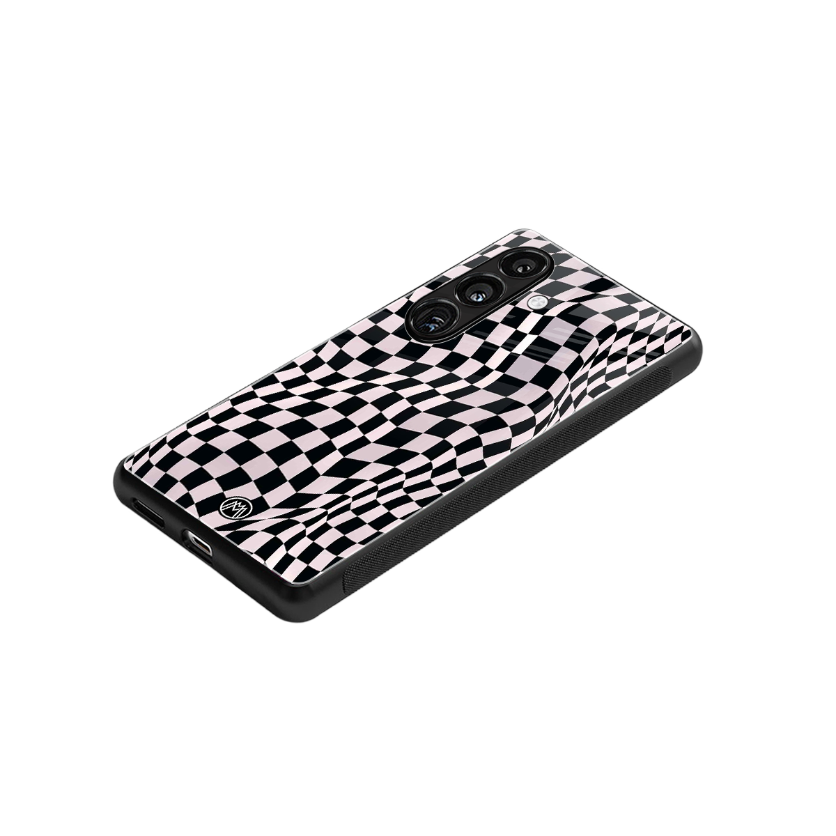 trippy b&w check pattern back phone cover | glass case for samsung galaxy s23 plus